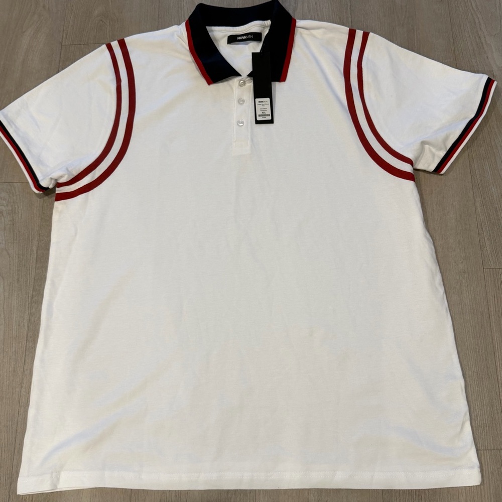 Fashion Nova Men Tristan short sleeve Polo Red/White/Navy Blue size XXL